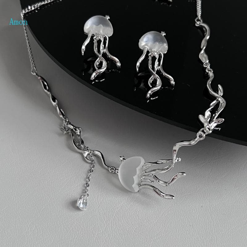 Colar Água-Viva Amon Jellyfish Brincos Liga Joias Aniversário Para Meninas