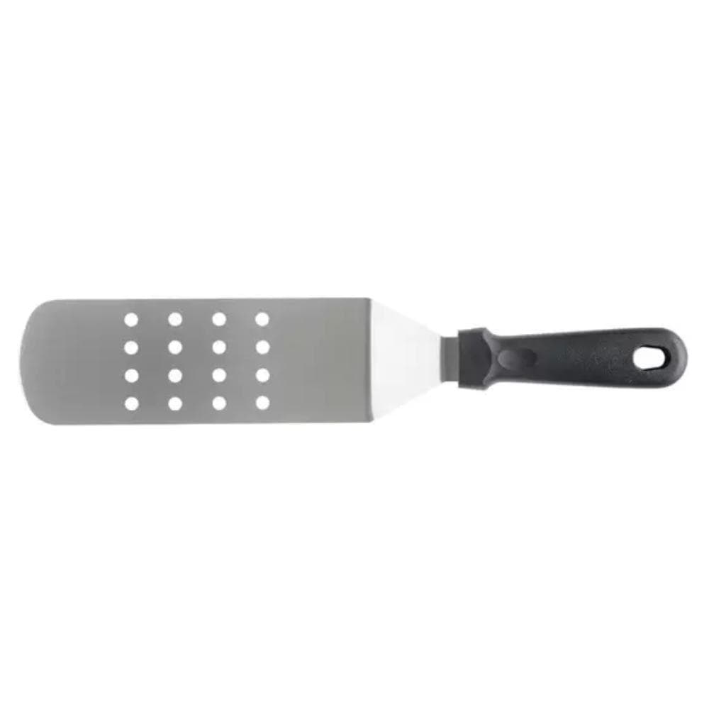 Espátula Perfurada Longa Curva Profissional em Aço Inox cabo em Polipropileno Preto 35,5x7 cm Weck