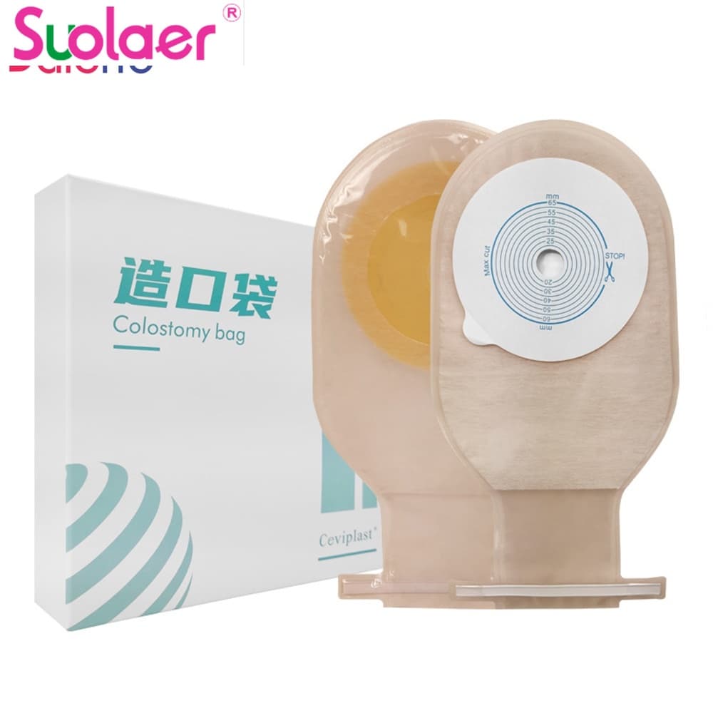 Suolaer 10pcs 20-65mm Tamanho Corte Tampa Bege Sistema De Uma Peça Ostomia Saco Estoma