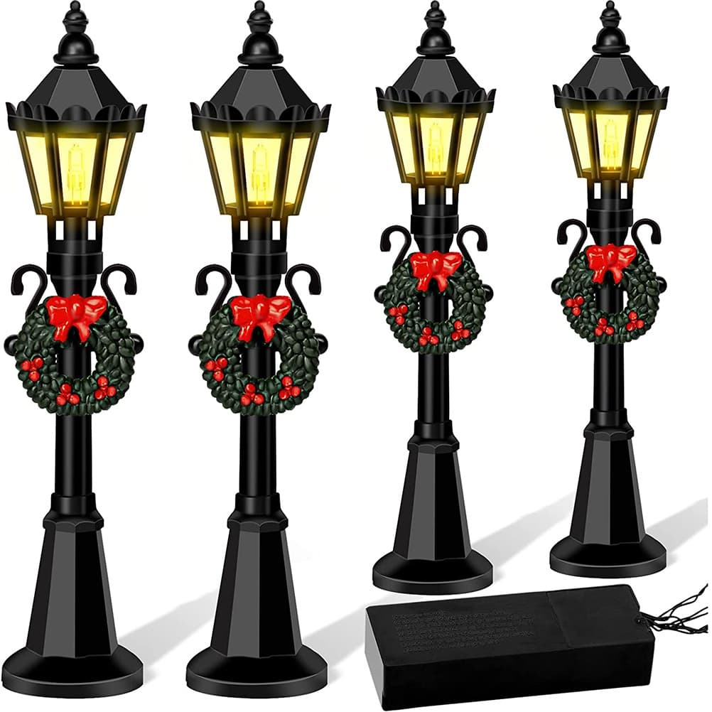 4 Pçs Natal Mini Modelos De Luz De Rua Casa De Bonecas Streetlight Miniatura Aldeia Caminho Lanterna Post Para DIY Micro