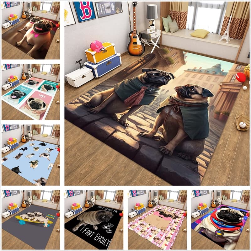 Pug Bonito Cão Tapete De Cabeceira Das Crianças Sofá Porta Absorvente Água Anti Deslizamento Personalizável 5