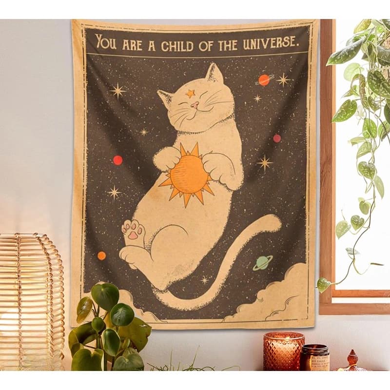 Lua De Sol Tarô Gato Tapeçaria Mural Pendurado Feitiçaria Você É Uma Criança Do Universo Boêmia Home Decor Hippie