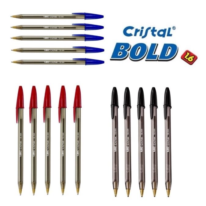 Caneta Bic Cristal Bold 1.6mm Ponta Grossa Kit Com 5 Unidades
