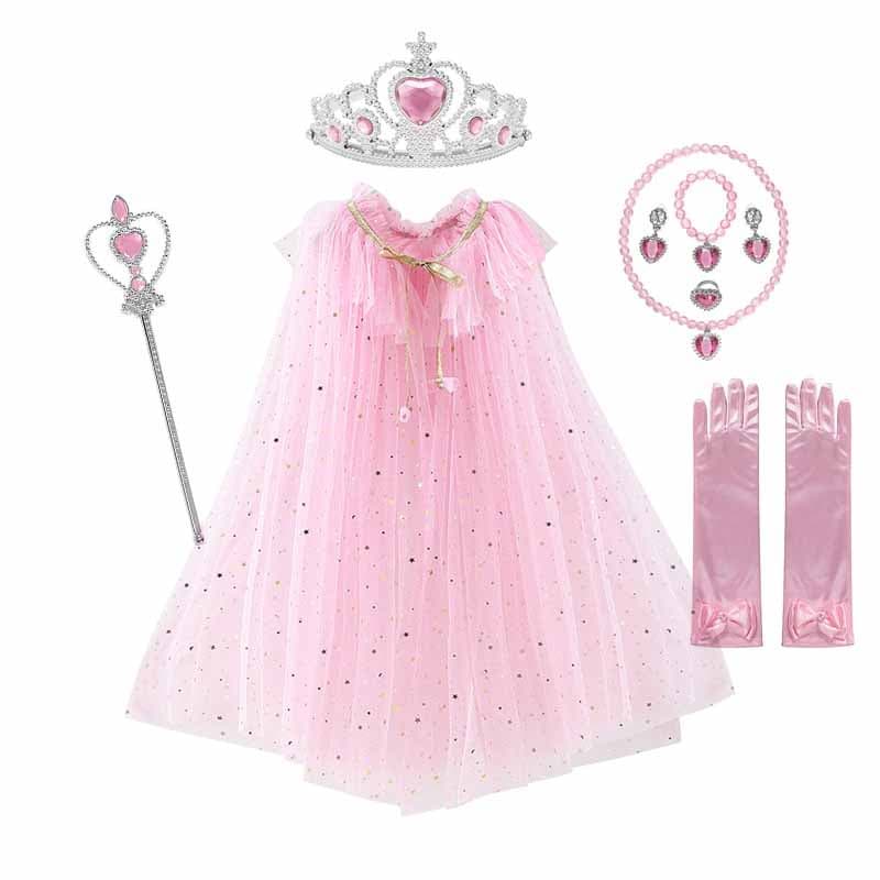 Elsa Dress Up Acess贸rios Princesa Aurora Caso Coroa Colar de Varinha M谩gica Conjunto de Luva Cosplay Menina Lantejoulas