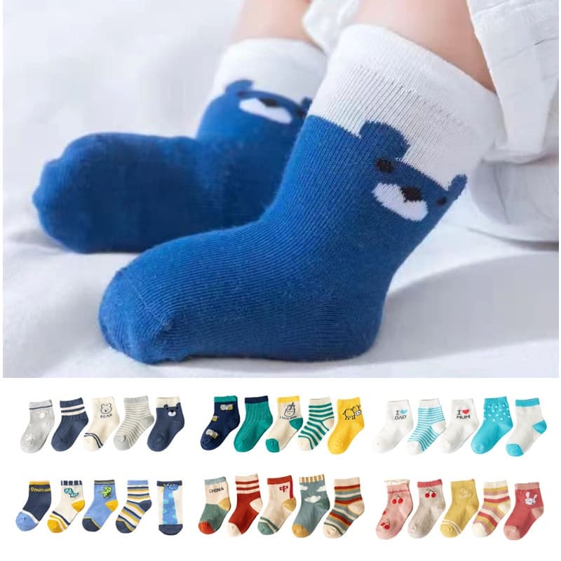 5 Pares Meias De Bebê Menina Menino Criança Algodão Outono Verão Roupas Acessórios Animais Dos Desenhos Animados Pentead