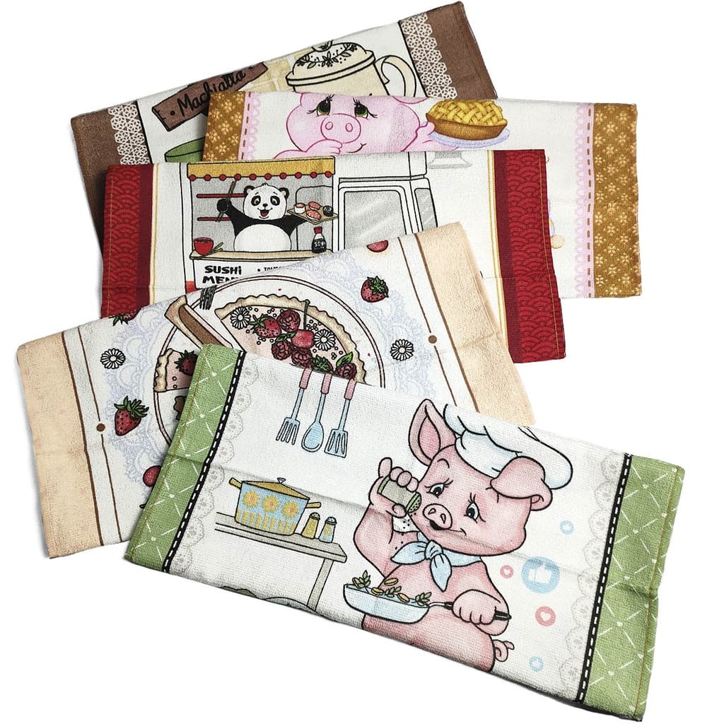 Kit Pano De Prato/Copa 5 Peças Cozinha Atoalhado Estampado Dohler