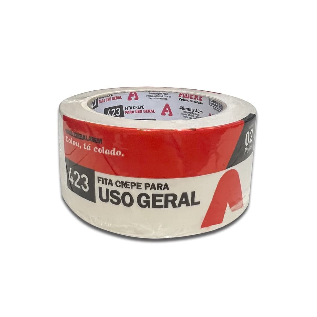 Fita Crepe Branca Adere 423 50 m  x 48 mm Fixação Uso Geral Pintura
