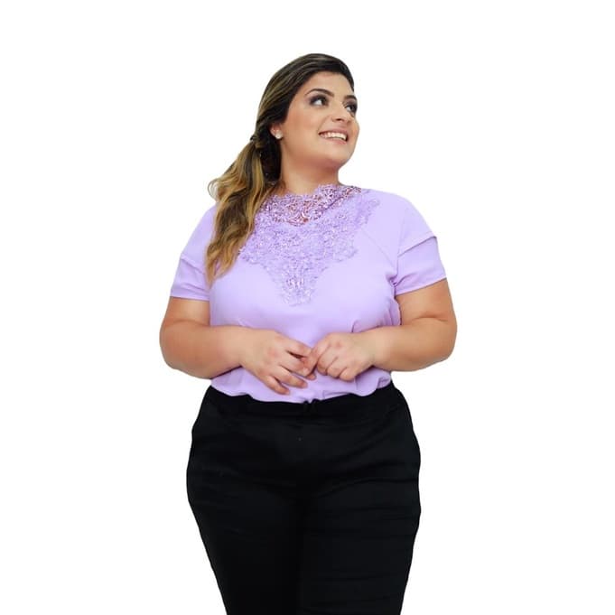 Blusa Feminina Em Crepe Moda Plus Size Manga Curta Sku:bp14