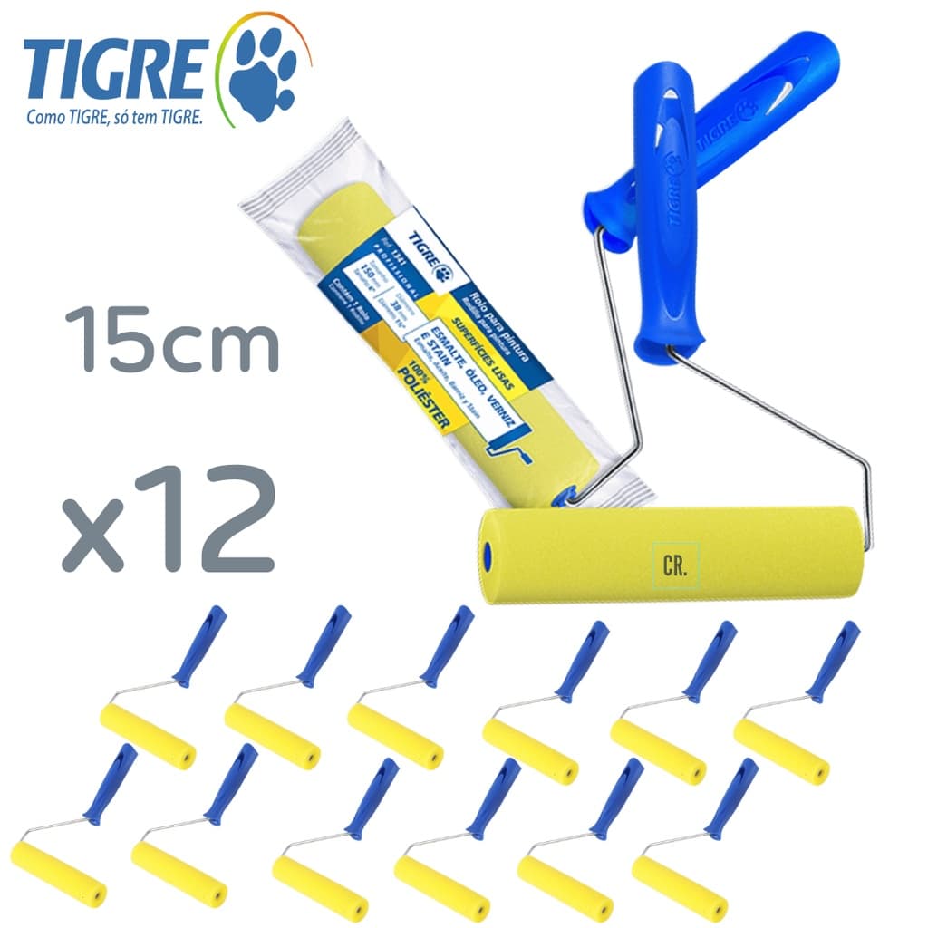 Kit 12 Rolinhos de Espuma Tigre Amarelo 15cm Para Artesanato Rolo Para Verniz e Esmalte Sintetico.