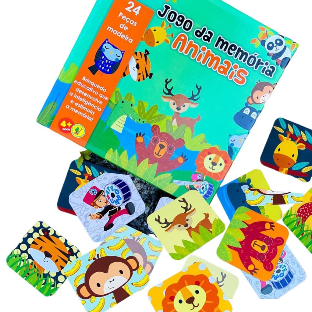 Jogo da Memoria Animais 24pc - Jogo Educativo +4anos