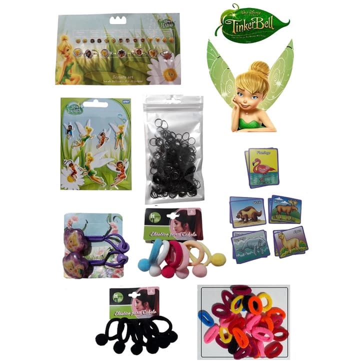 Kit Beleza Acessórios Fadas Disney Anel Brinco Elástico Adesivos 3D