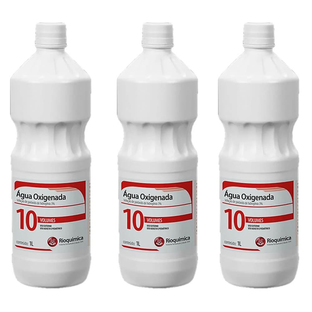 Kit 3 Un Água Oxigenada Rioquímica 10 Volumes 1 Litro Cada