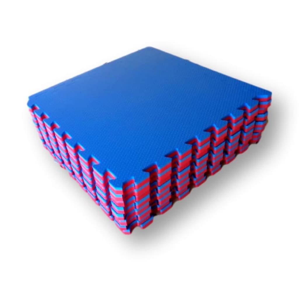 Kit 6 Tatames Tapetes EVA Dupla Face Azul e Vermelho 50x50x3cm 30mm Linha Premium com Bordas