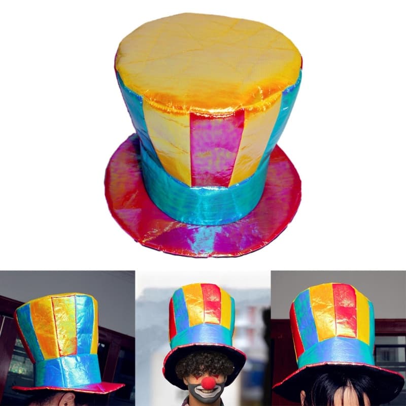 Kellnny Arco-Íris Cor Circo Palhaço Chapéu Estilo Vintage Plano Feltro Natal Cosplay Mostrar Acessórios