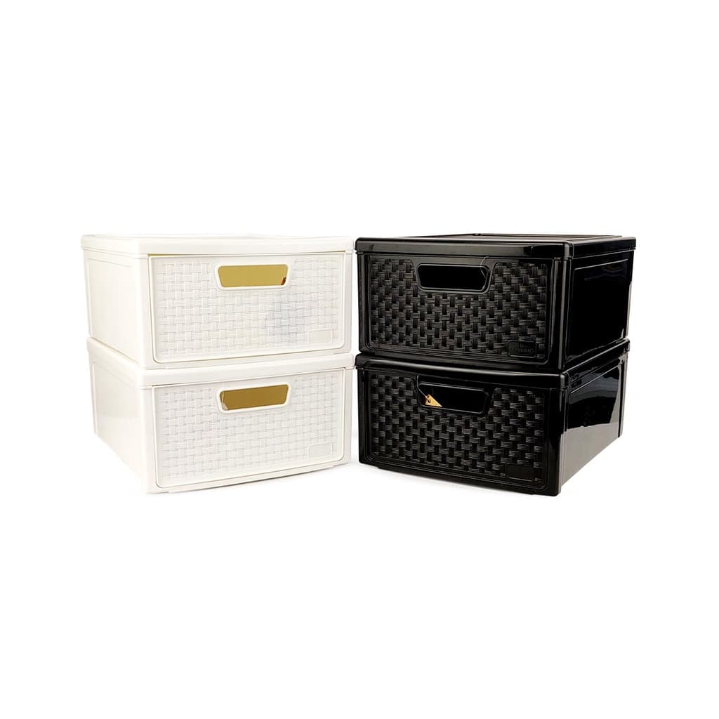 Kit 2 Gaveteiro Modular Empalhável Organizador Multiuso Rattan Plástico Resistente 1 Unidade