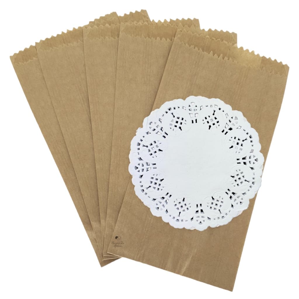 Kit Embalagem Saco Kraft + Toalha Rendada 11cm 50 Unidades