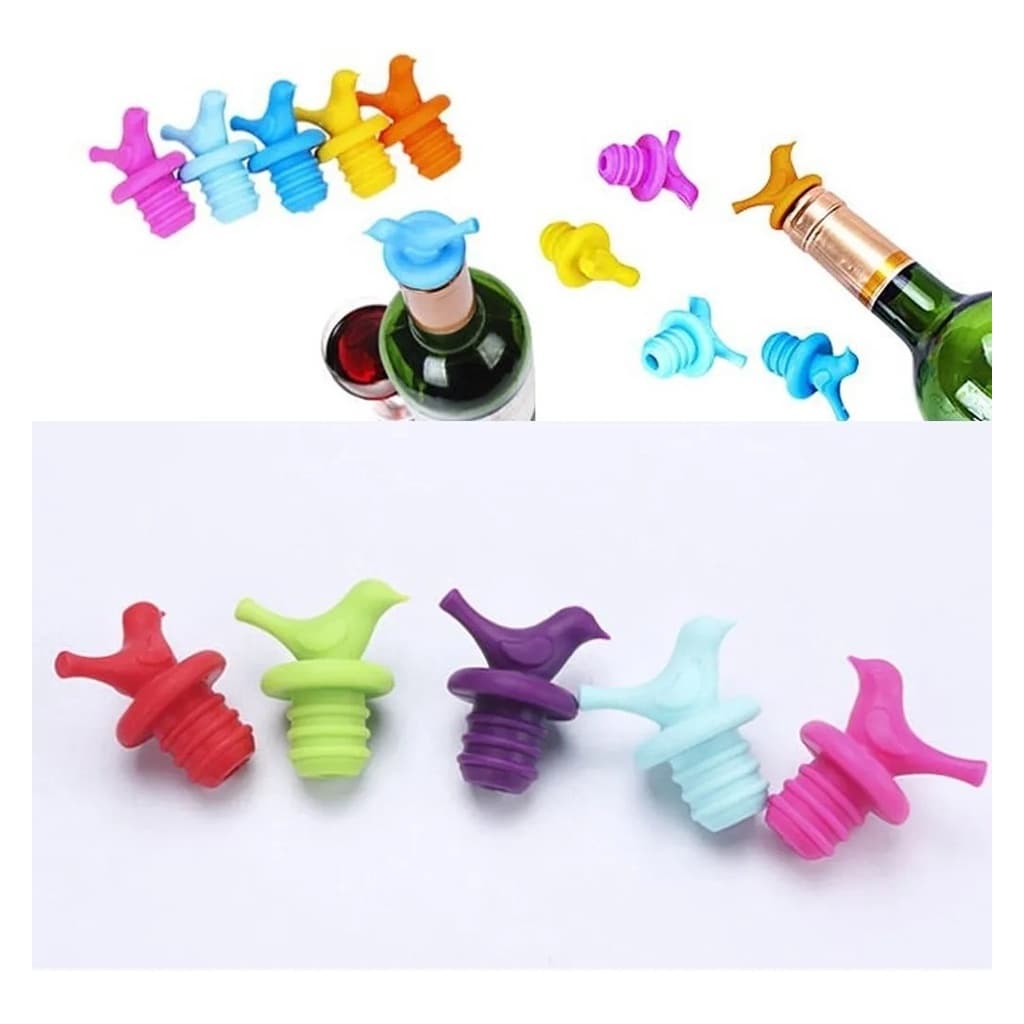 Kit Com 6 Tampas  Pássaro De Silicone Garrafa De Vinho