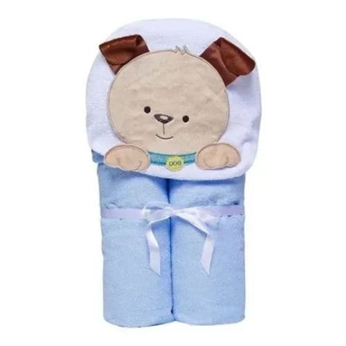 Toalha de Banho com Capuz Felpuda e Forrada Cachorro Azul - Papi Baby