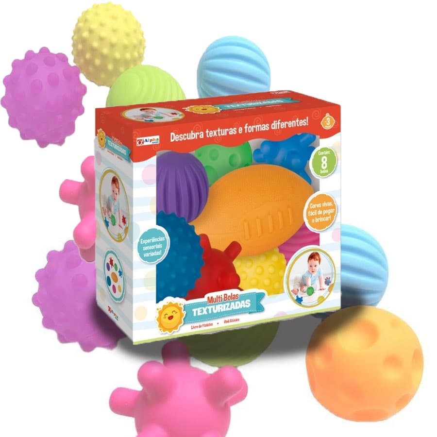Kit 8 Bolas Texturizadas Sensoriais Bebê Vinil Atóxico Alpha Baby
