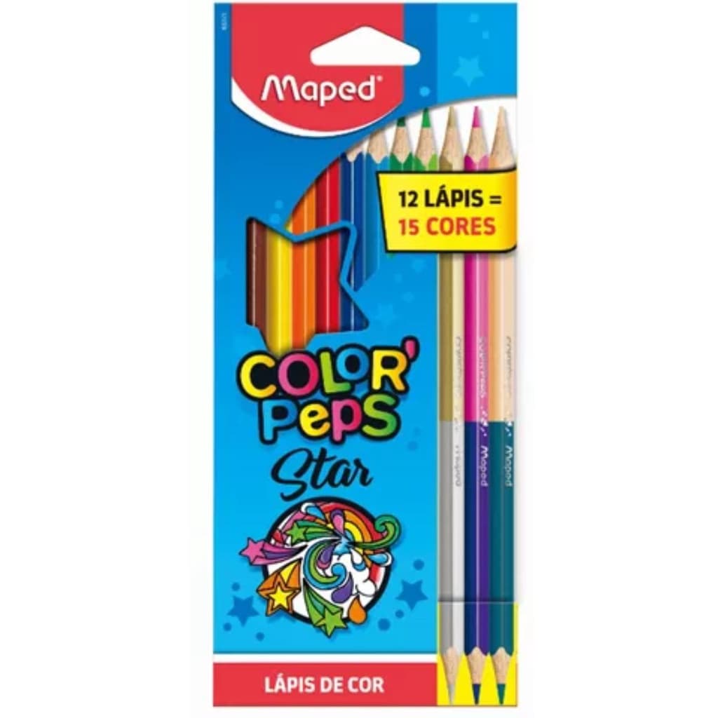 JOGO 12 LAPIS DE COR TRIANGULAR COLOR PEPS 15 CORES - MAPED