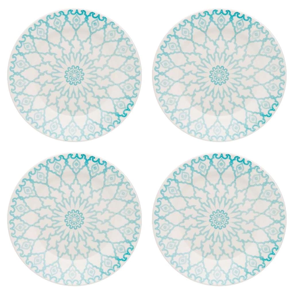 Kit Jogo 4 Pratos Sobremesa Biona Mandala em Cerâmica Decorada 18 cm - Oxford