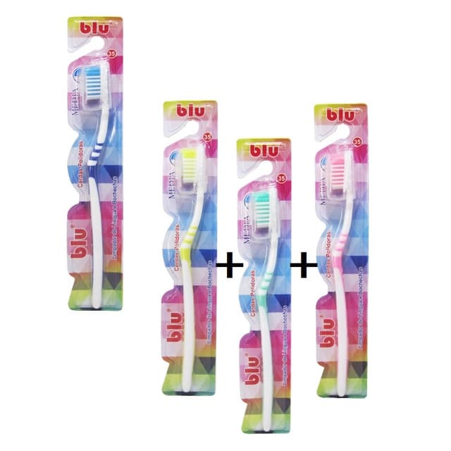 Kit com 3 Escova Dental Adulto Cerdas Média + Protetor de Cerdas