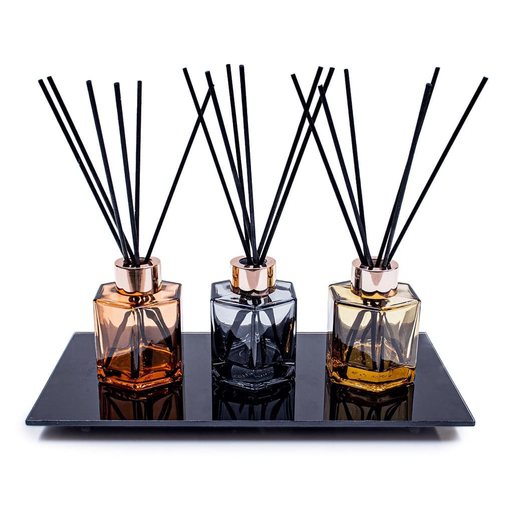 Difusor Aromatizador De Ambientes Aromas Com Varetas Frasco De Vidro Para Banheiro Quarto Sala Resistente 90ml 8x5cm