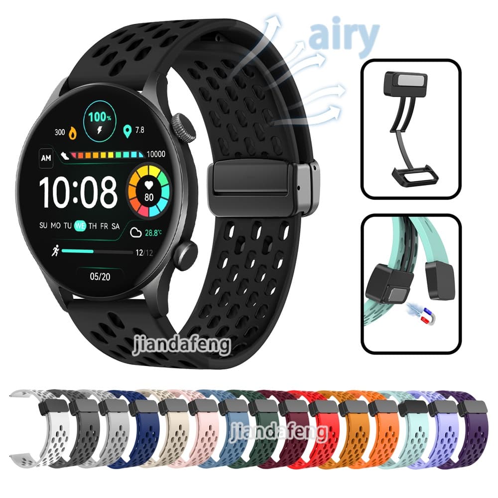 Faixa Magnética De Ventilação Do Furo D Fivela Esportiva Silicone Macia Para Haylou Solar Plus RT3 Smartwatch