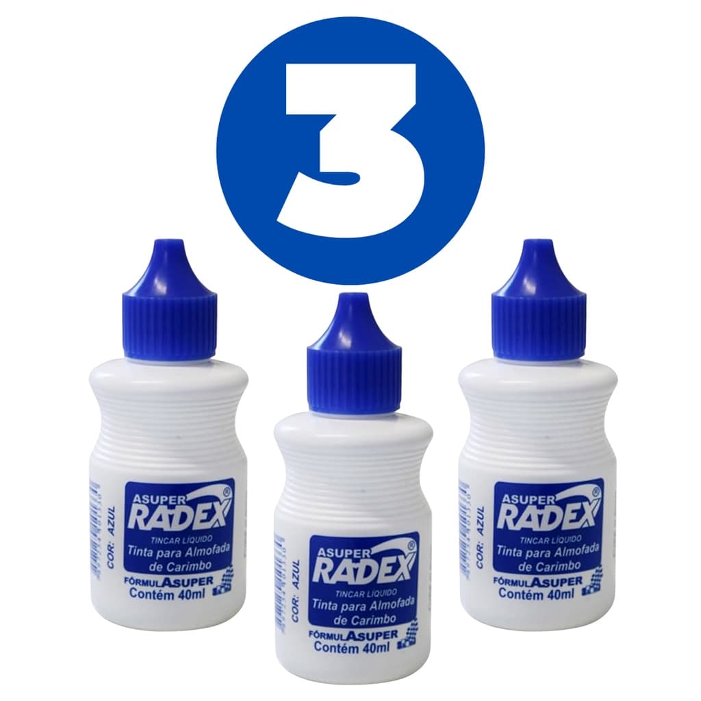 Kit 3 Tinta para Almofada de Carimbo Azul 40ml Alto Rendimento