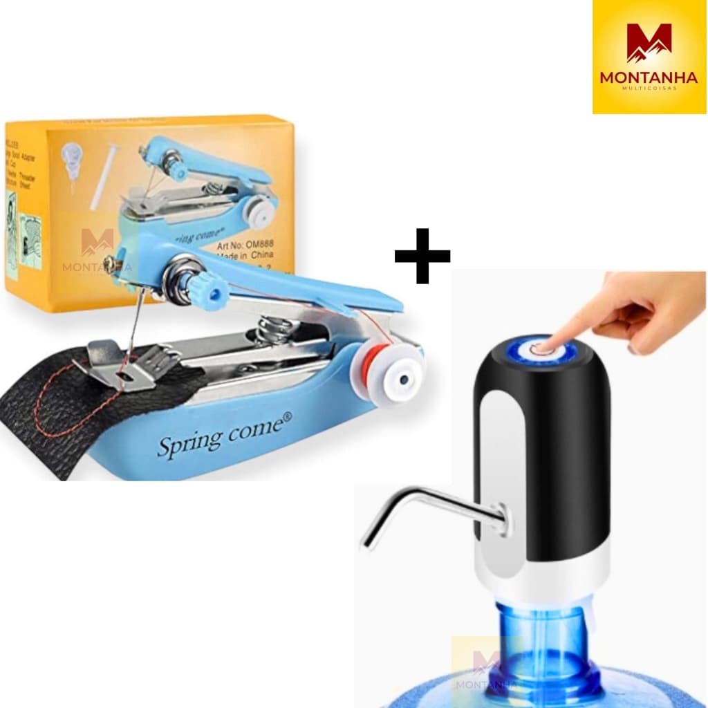 Mini Máquina De Costura Manual Portátil De Mão + Bomba Elétrica Universal com Carregamento USB para Galão Garrafão de Água