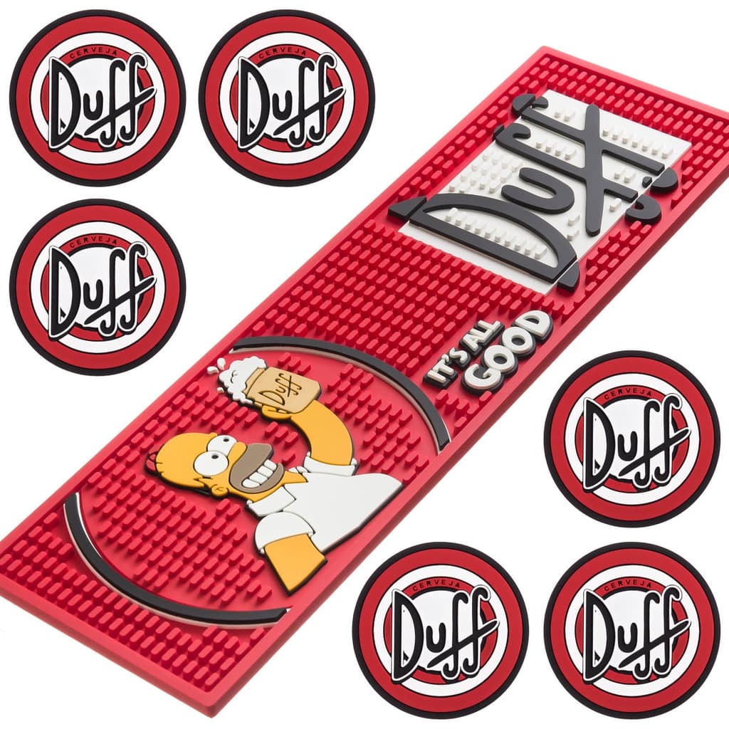 Duff Simpsons Bar Mat + 6 Porta Copos Emborrachado Tapete Bar Descanso de Copos Decoração Lootus