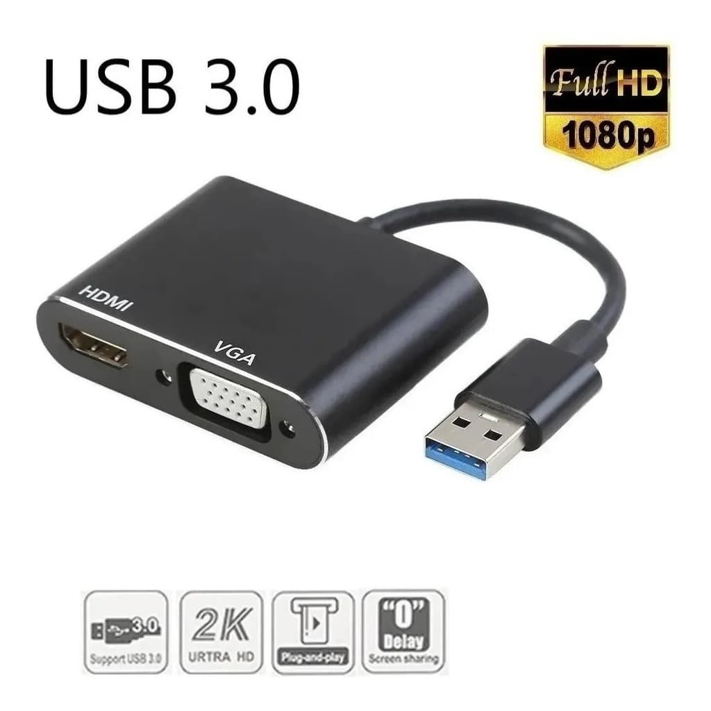Usb 3.0 Para Vga+hdmi Conversor Adaptador Hd 1080p Computado