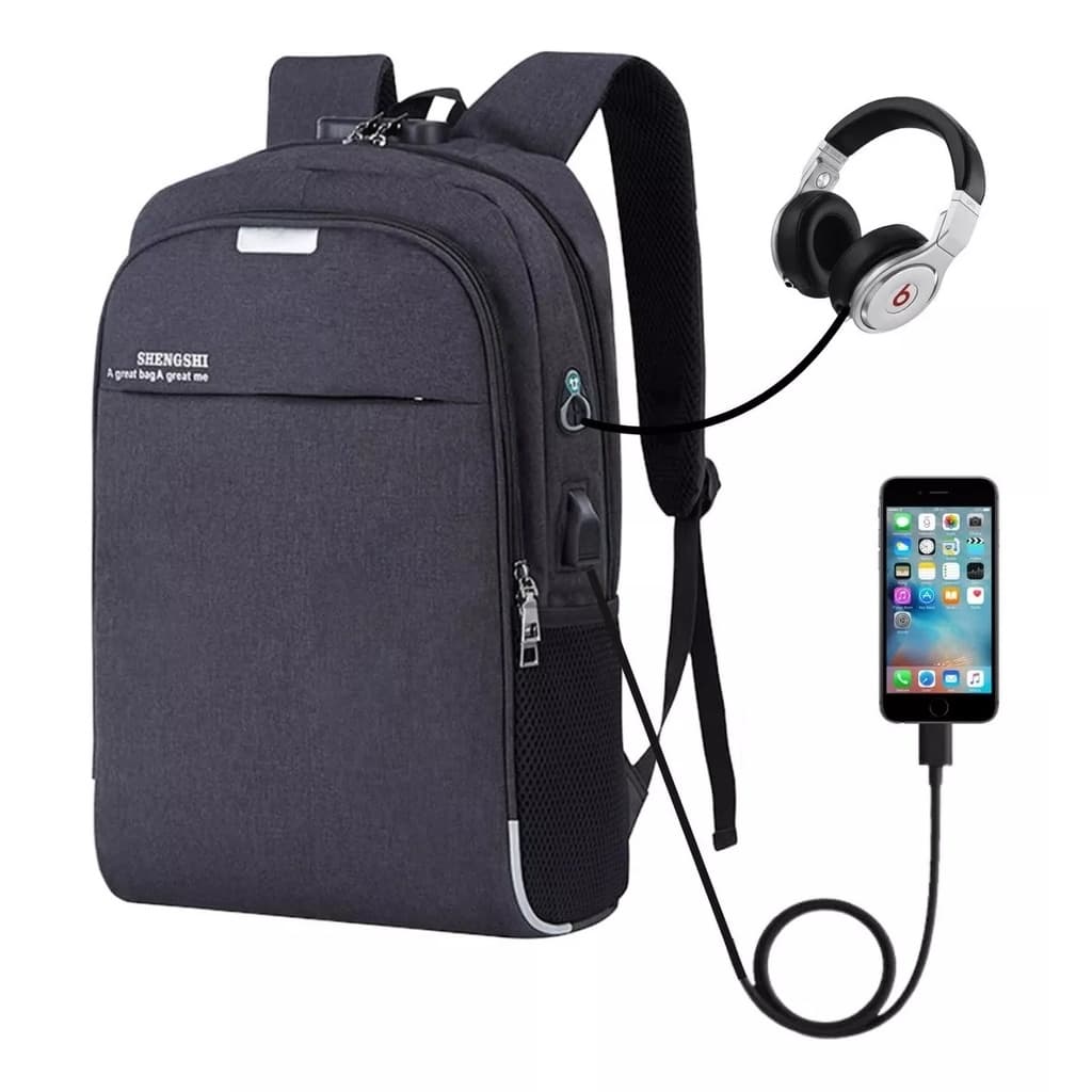 Mochila Antifurto Impermeável Para Notebook Com Saída Usb