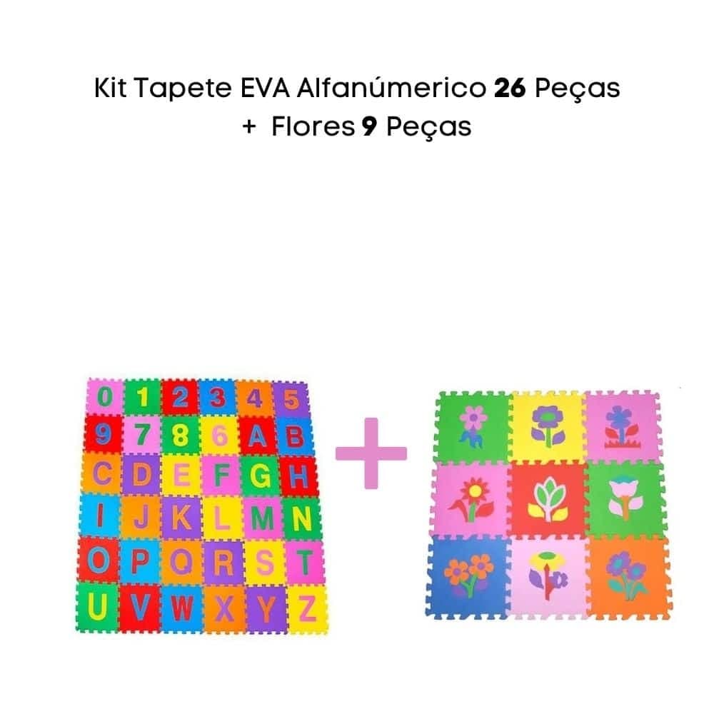 KIT TAPETE EVA ALFANUMÉRICO 36 PÇS + FLORES 9 PÇS 30X30CM