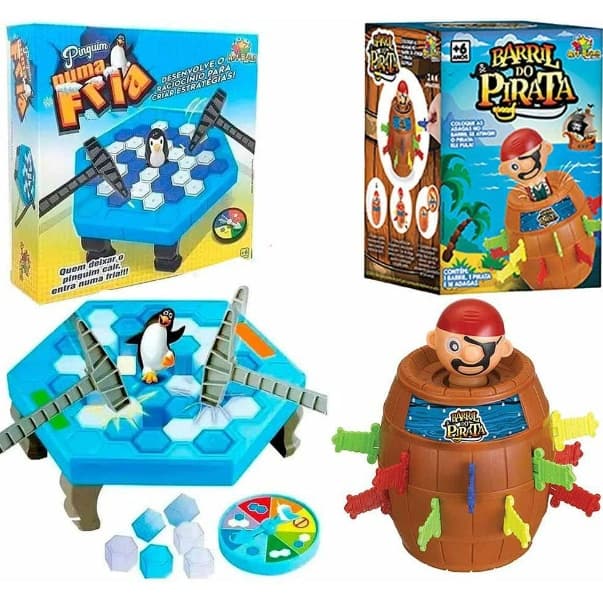 Kit 2 Jogos Barril do Pirata + Derruba Pinguim Infantil Esportivos Divertido