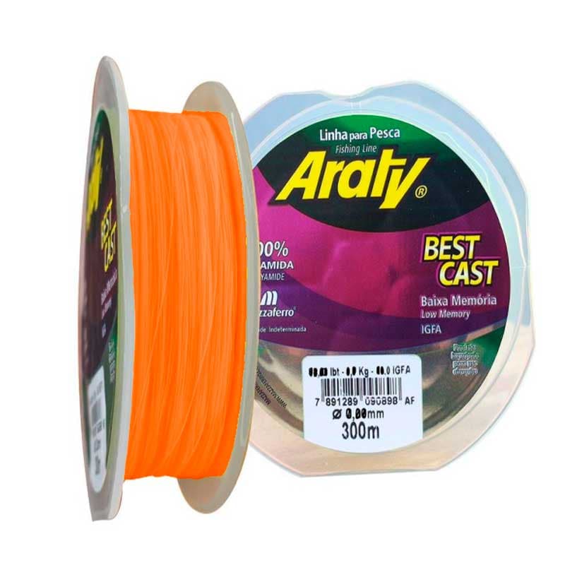 Linha Pesca Monofilamento Araty Best Cast 300m Laranja ( Varias Espessuras)