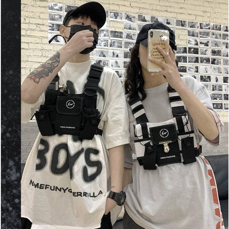 Saco Tático De Dança Hip-Hop Street Disco Colete De Bolso Para Homens Mulheres