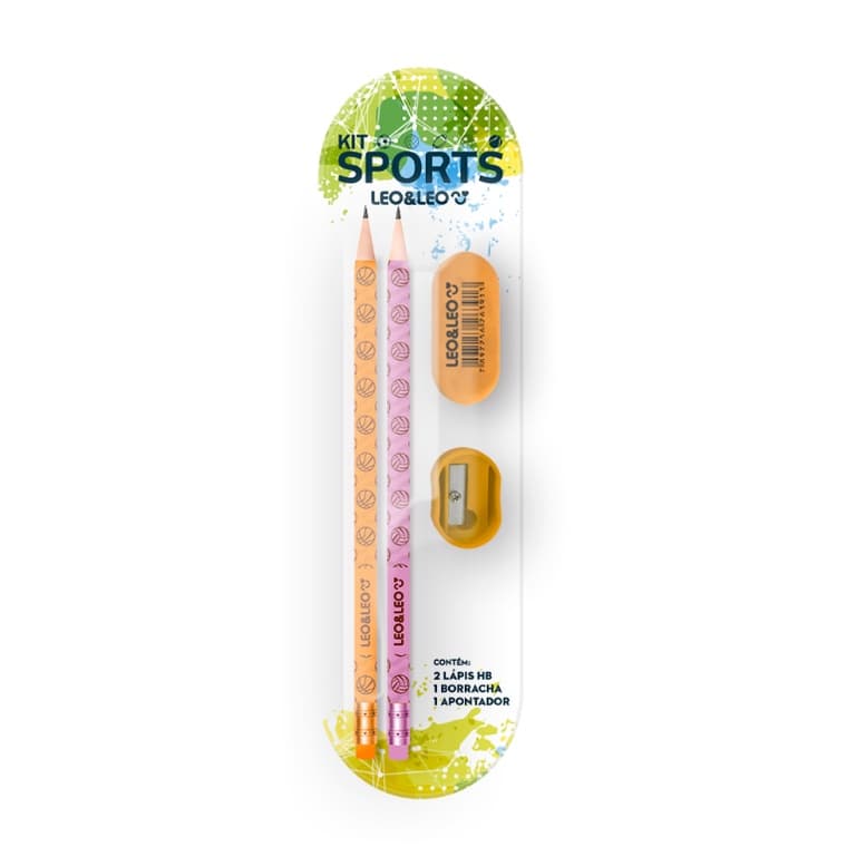 KIT ESCOLAR JUVENIL COR SORTIDA SPORTS 2 LAPIS HB APONTADOR BORRACHA - LEONORA