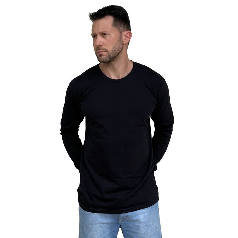 Camiseta Manga Longa Lisa 100% Algodão - Unissex
