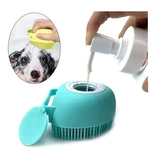 Escova Pente Silicone Com Dispenser Banho Cachorro ou Gato Shampoo Pet Tosa