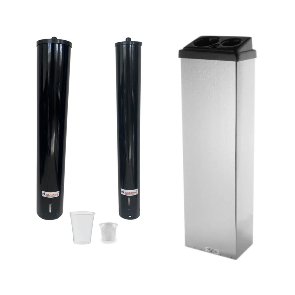 Kit Suporte Porta Copo Descartável Água 200ml E Café 50ml + Lixeira Conjugada Inox