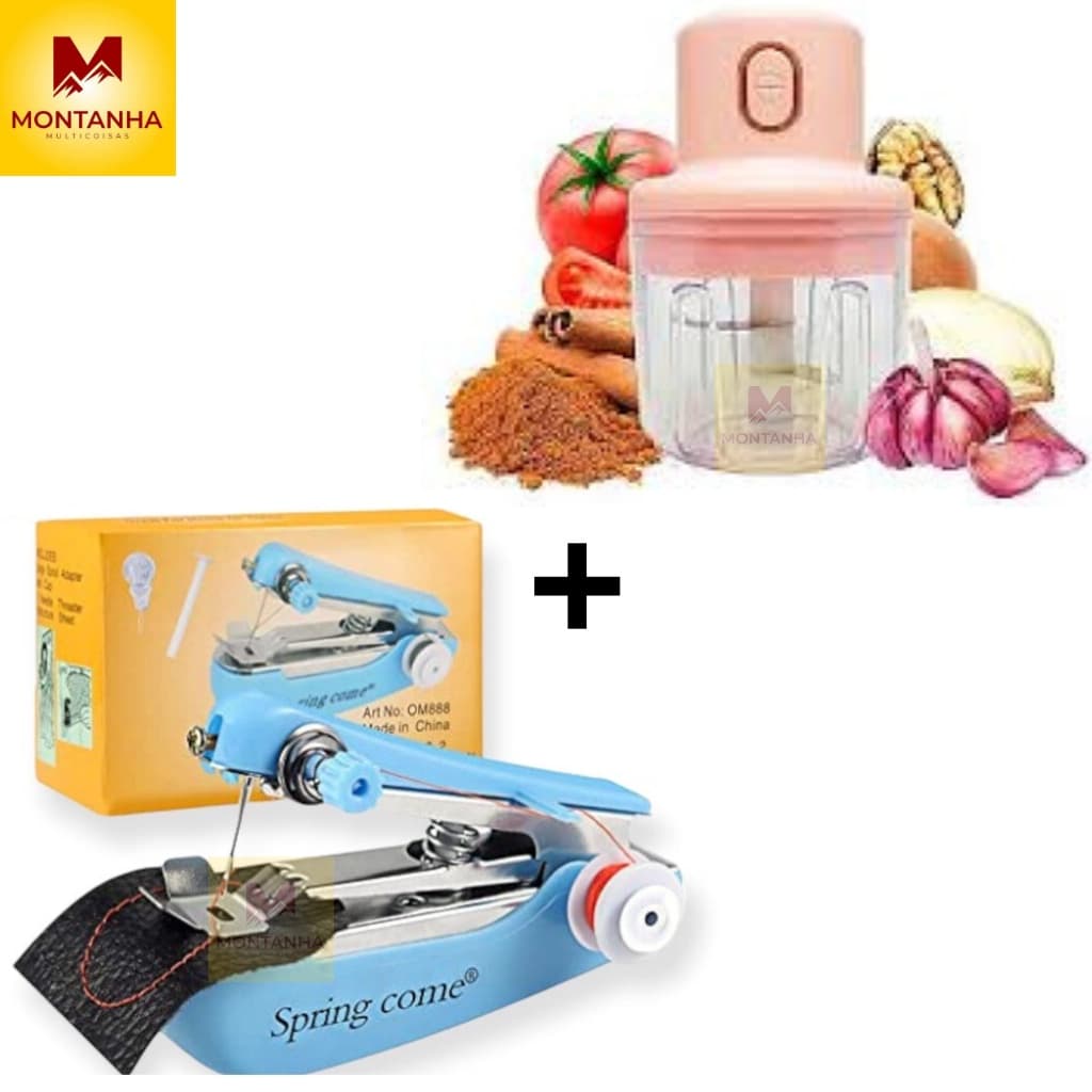 Mini Máquina De Costura Manual Portátil De Mão + Mini Processador Triturador Sem Fio Elétrico 250ML De Alimentos