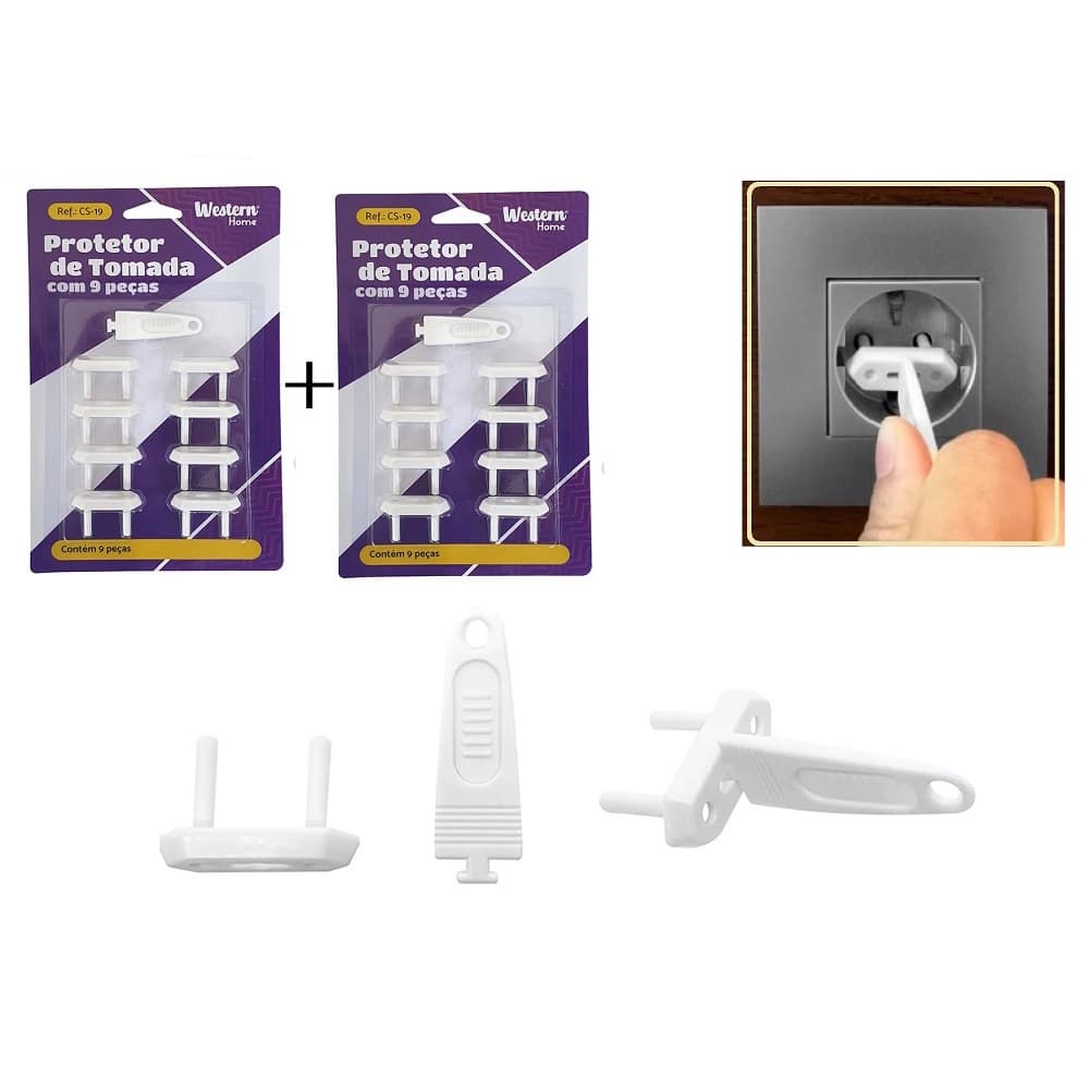Kit Proteção com 16 Protetores para Tomada com Chave  - Branco