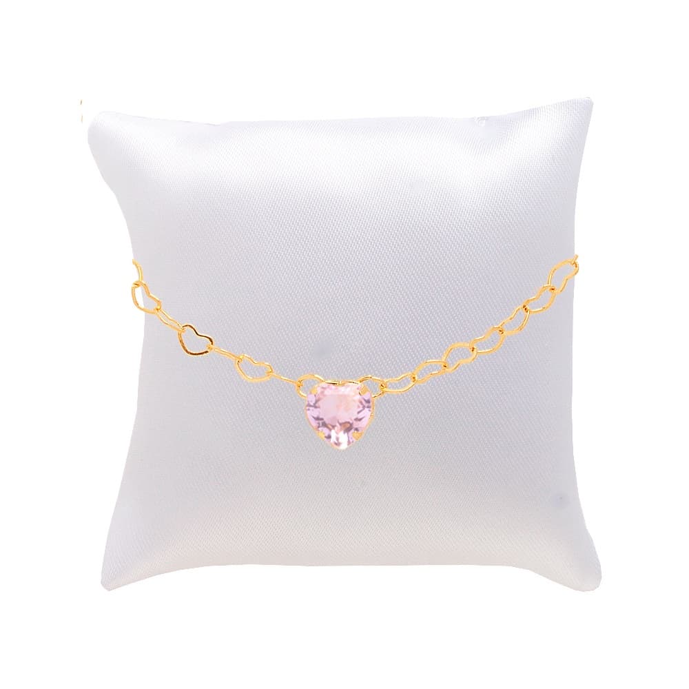 Pulseira Madrinha Pedra Rosa Folheada + Almofadinha