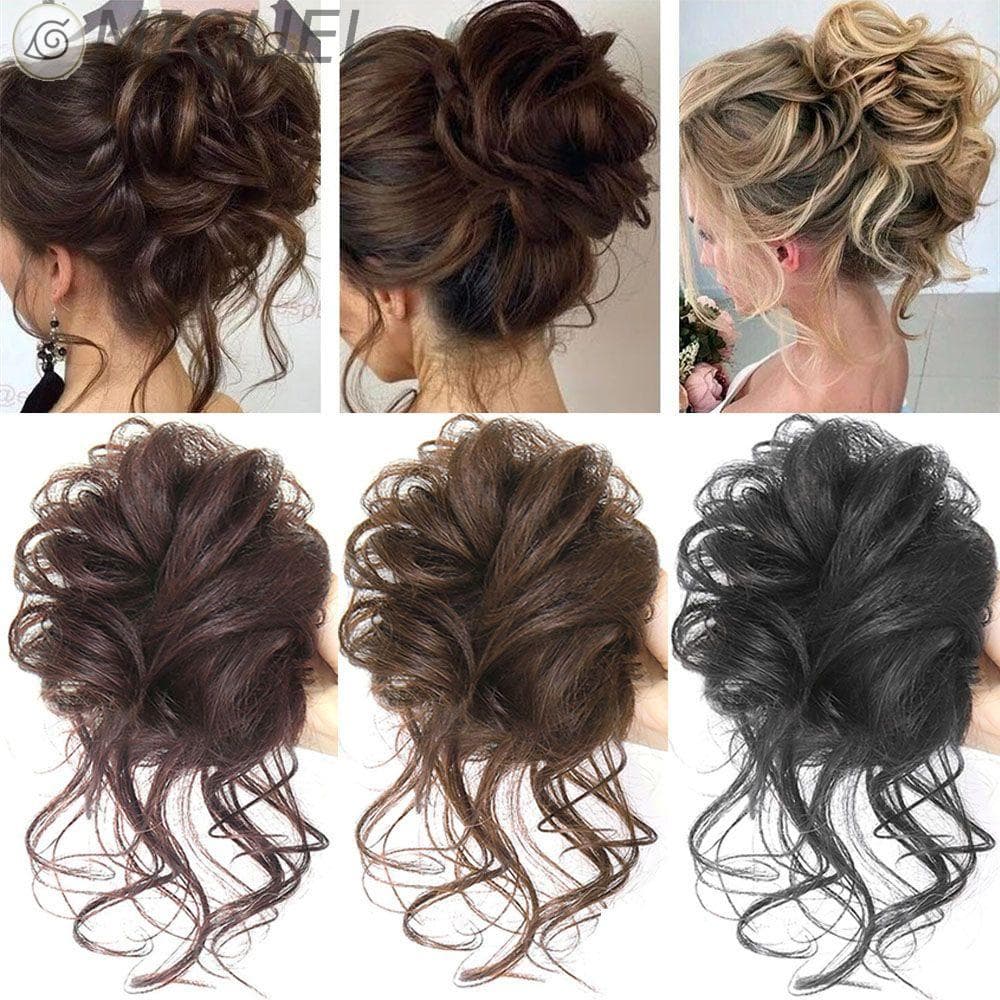 MIQUEL Natural Scrunchy Elástico Extensão Do Cabelo Banda Borracha Encaracolado Coque Sintético Messy Faixa De