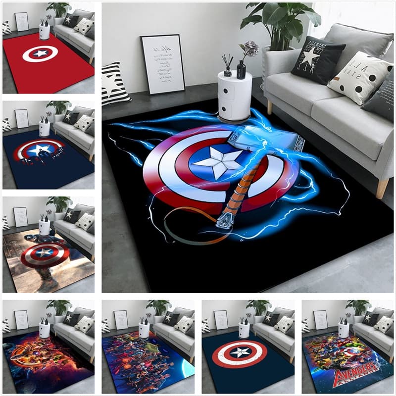 Marvel Super Herói Capitão América Escudo Tapete Sofá Estudo Das Crianças Quarto Cabeceira De Entrada Absorvente Antider
