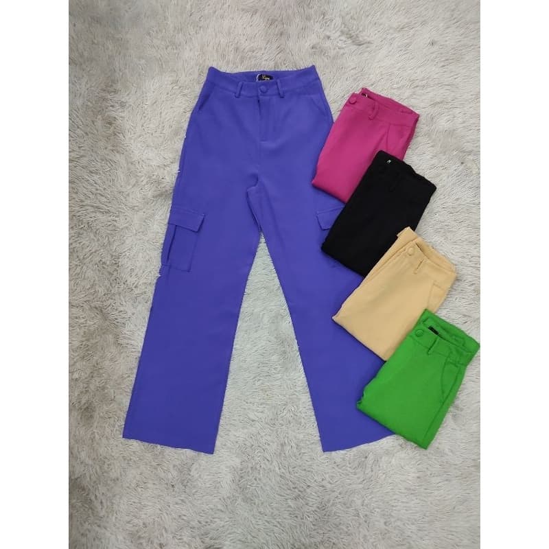 CALÇA PANTALONA CARGO CINTURA ALTA BOLSO COM ABA