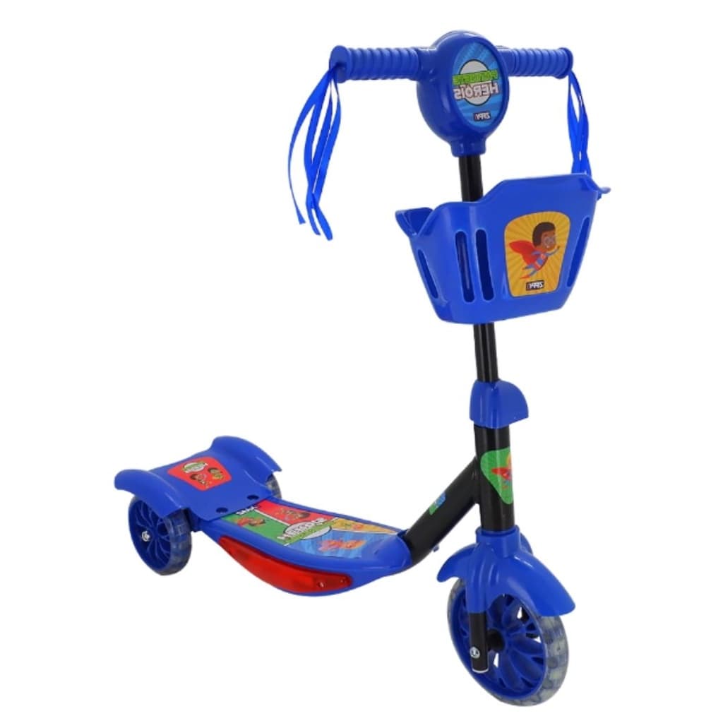 Patinete Infantil 3 Rodas Cestinha Feminino Masculino Luz