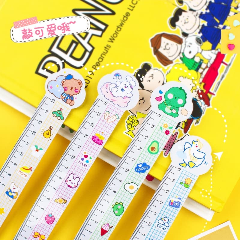 Desenho animado bonito pvc Plástico Régua de Urso de Dinossauro Régua de 15cm Régua de Medição Estudante Régua de Publicidade Régua Kawaii Papelaria