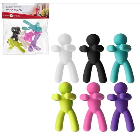 Marcador De Taças Modelo Bonequinho Silicone Boneco Marca Taça C/ 6 Pçs